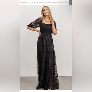 Baltic Born Stella Smocked Lace Maxi Dress in Black